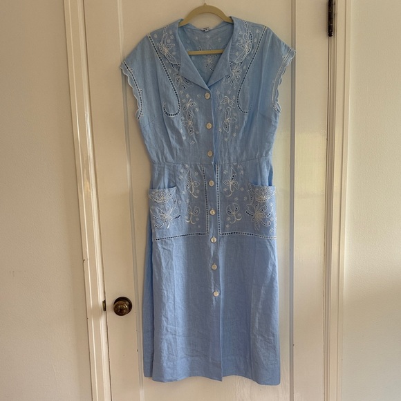 Innika Choo Embroidered Blue Button-Down Dress - Picture 1 of 2